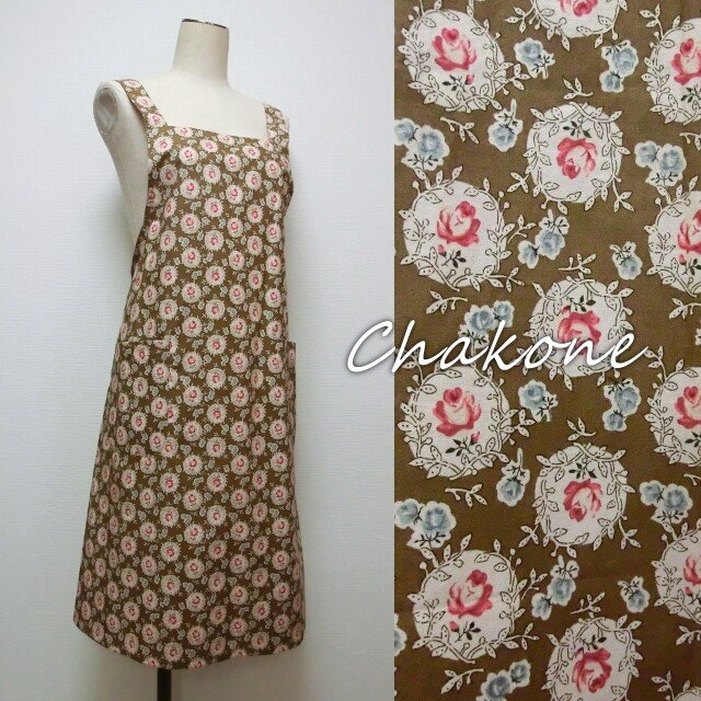 【エプロン】大人の可愛いエプロン・ワンピース・ドレス(クロス紐) 花柄 コットン YUWA