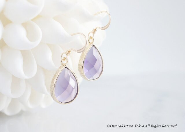 【14KGF】Earrings,Teardrop Glass -Tanzanite-の画像1枚目