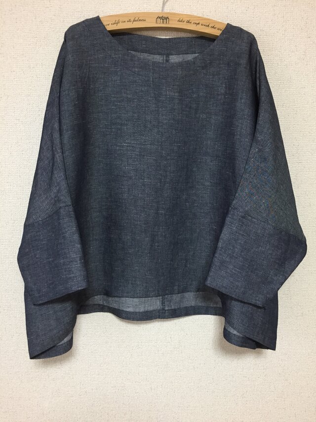 デニム風リネン100% シンプルドルマンブラウス