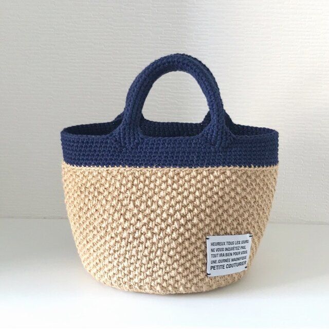 【simple】麻ひも✖️ネイビー*かごバックの画像1枚目