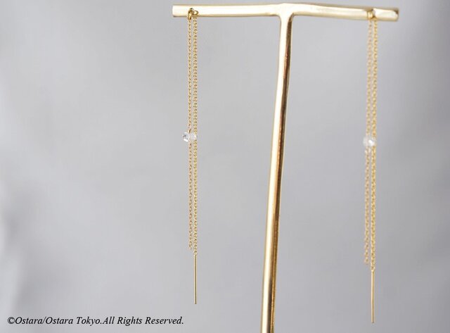 【14KGF/Tiny】Ear Thread Earrings, -NY Herkimerdiamond-の画像1枚目