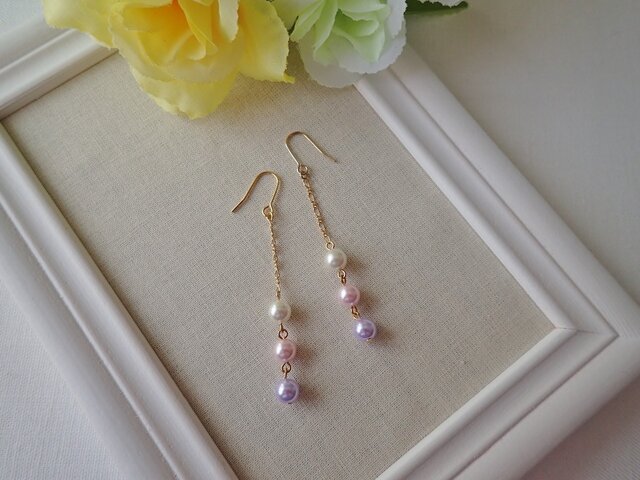 ラベンダーパールのチェーンピアス/イヤリングの画像1枚目