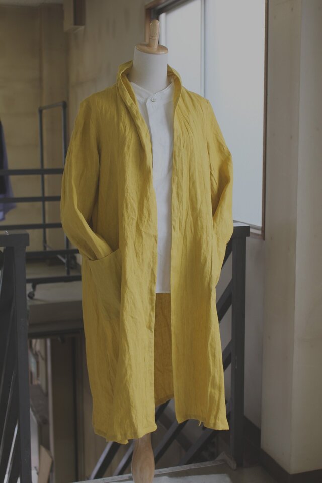 リネンロングガーディガン/saffron yellow *リトアニアリネン【受注生産品】の画像1枚目