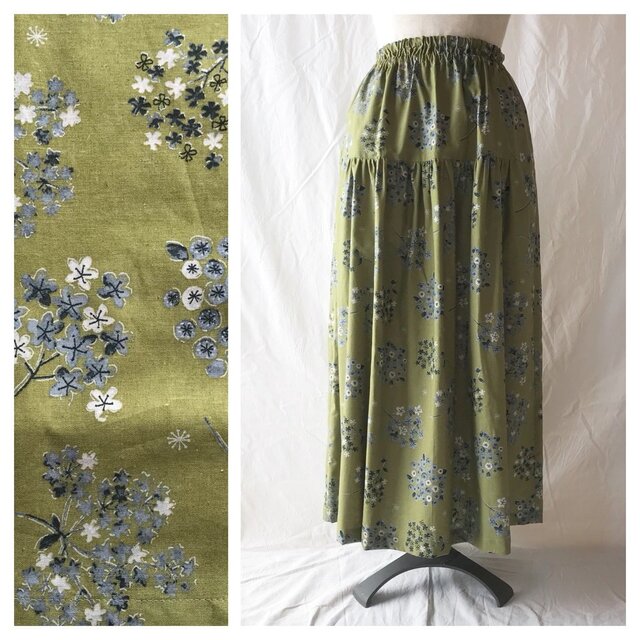 はくだけで美人に変身するティアードスカート（プチブーケ：オリーブ）