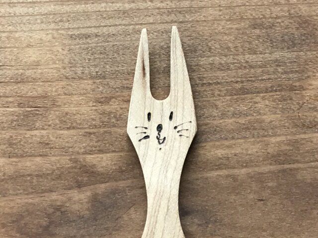 にゃんこフォーク 猫 cat 木製 木 メイプル (postage included)の画像1枚目