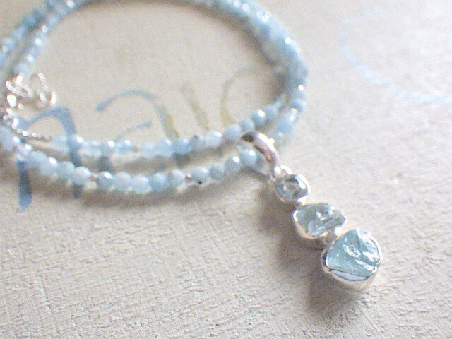アクアマリン ラフロック Blue Ocean Gem Necklace*sv925の画像1枚目