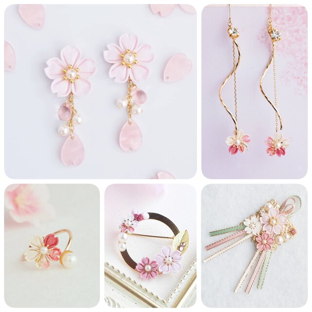 ⟪全3種⟫ 桜の花かごピアス ( つまみ細工*受注制作 ) ハンドメイド