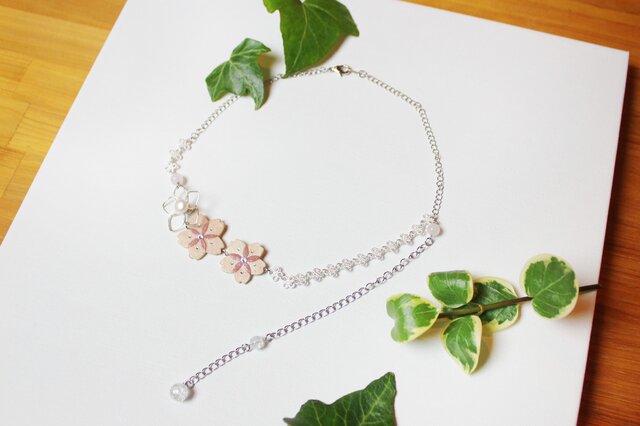 春限定お値引き中★【和紙貼り絵アクセサリー】-夢桜(ゆめさくら)ネックレスAの画像1枚目