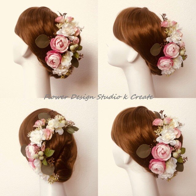 ウェディングに♡ほんのりピンクの薔薇のヘッドドレス(Uピン15本セット)の画像1枚目