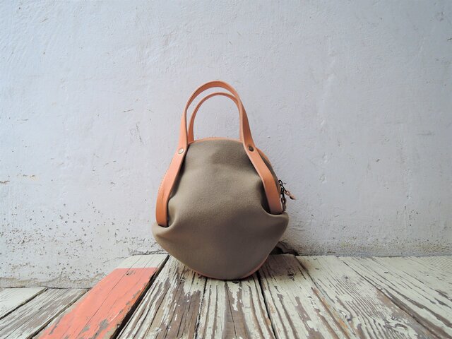 ORZO】神戸 4号帆布xヌメ革ボストンバッグS カーキxベージュ OR531c S