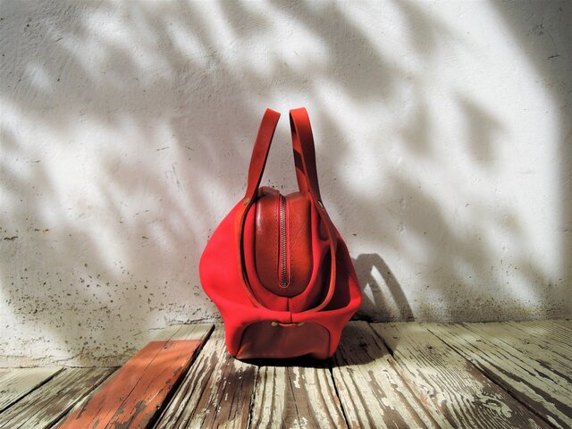 ORZO】神戸 8号帆布xヌメ革ボストンバッグS レッドxレッド OR531c S