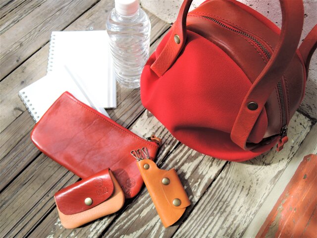 ORZO】神戸 8号帆布xヌメ革ボストンバッグS レッドxレッド OR531c S