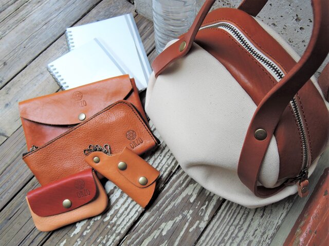 ORZO】神戸ORZO 8号帆布xヌメ革ボストンバッグS ホワイトxキャメル