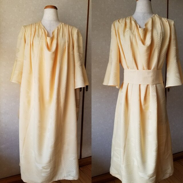 着物リメイク　ドレープワンピース  サッシュベルト付き