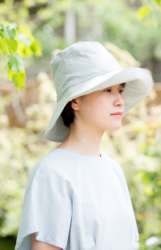 Organic Cotton 日よけ帽【薄手ヘリンボーン生地/グレー】の画像1枚目