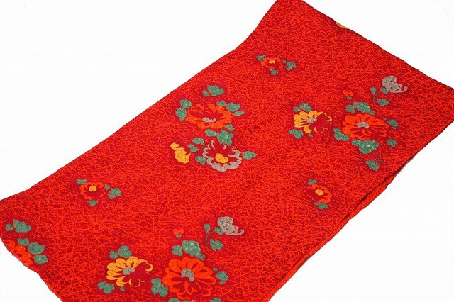 m0021 菊紋様子供着物 m売り/ハギレ☆古布・古裂/絞り/錦紗縮緬