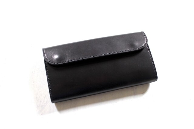 【受注生産品】フラップ長財布 ~栃木ブラックサドル オールブラック~の画像1枚目