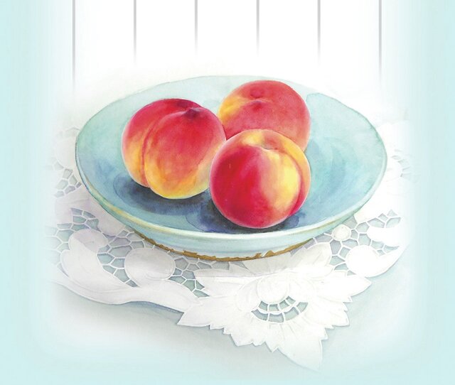 水彩画 原画 ウィスキーと桃 水彩画 原画 ウィスキーと桃 | 水彩画