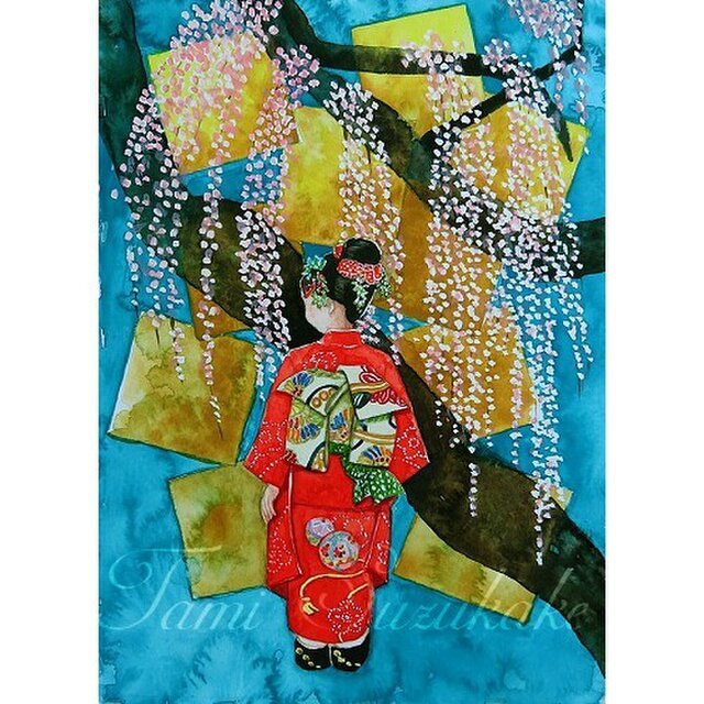 水彩画・原画「枝垂れ桜」の画像1枚目