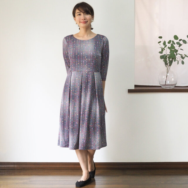 【XS-LL受注制作】アーミッシュ風シンプルワンピース◇ちりめん風水玉模様