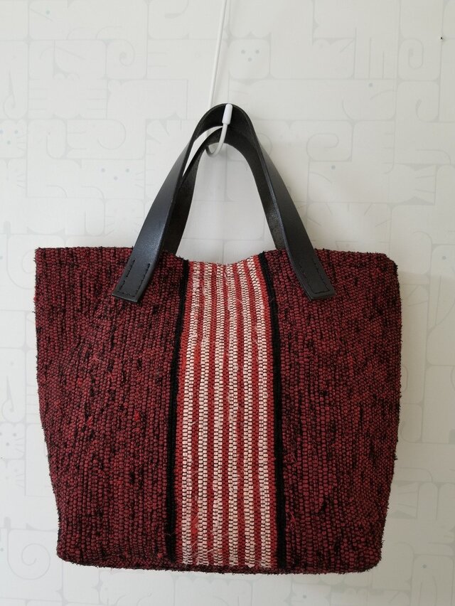 　裂き織り　センターストライプバッグ