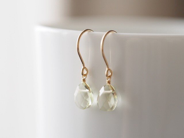 14kgf:*mini*ピアス レモンクォーツ(平ドロップ)(№8012)の画像1枚目