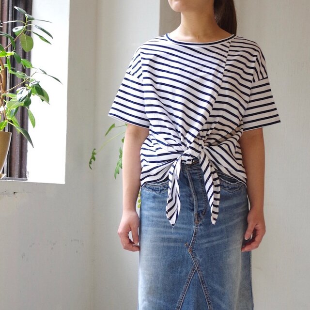 2way エーゲ海コットンボーダー裾結びTシャツ(navy × white)の画像1枚目