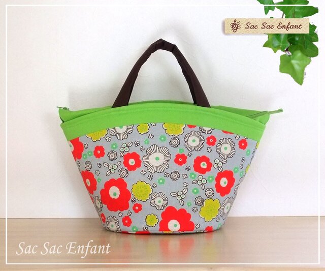 【Mサイズ・ファスナー】Sac de panier 洗えるバッグ Parterre(パルテール・花壇)ライトグリーン『送料無料』の画像1枚目