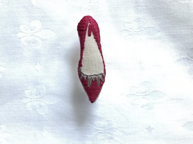 shoe shoe shoe刺繍ブローチNo.72(ボルドー)の画像1枚目
