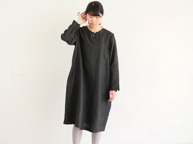 エシカルヘンプチュニックワンピース カレン族黒檀染め 黒色 Mの画像1枚目