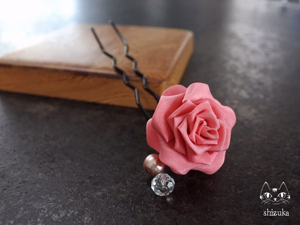 薔薇姫❖つまみ細工 かんざし ピンク バラ・花簪・着物・母の日の画像1枚目