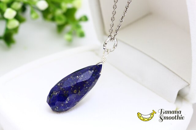 宝石質 ラピスラズリ 大粒ドロップ Silver925ネックレスの画像1枚目