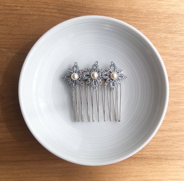 tatting lace hair accessory【silver】の画像1枚目