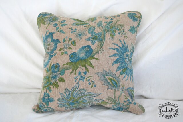 フランスアンティークファブリック・クッション／リネン・フラワー