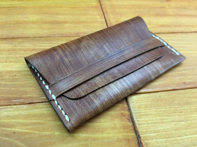 本革製フラップ付2層カードケース typeB【柿渋染め】の画像1枚目