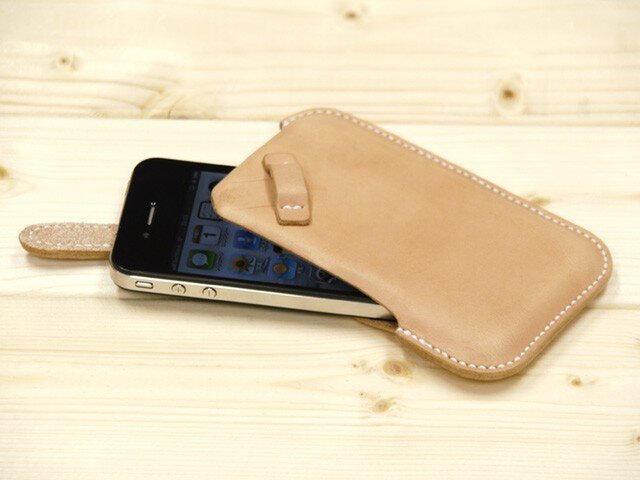 ハンドメイド iPhone4・4S用 レザーケース(ヌメ・白糸)の画像1枚目