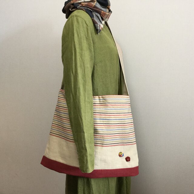 両子持ち縞絣帯 リメイクObiBagの画像1枚目