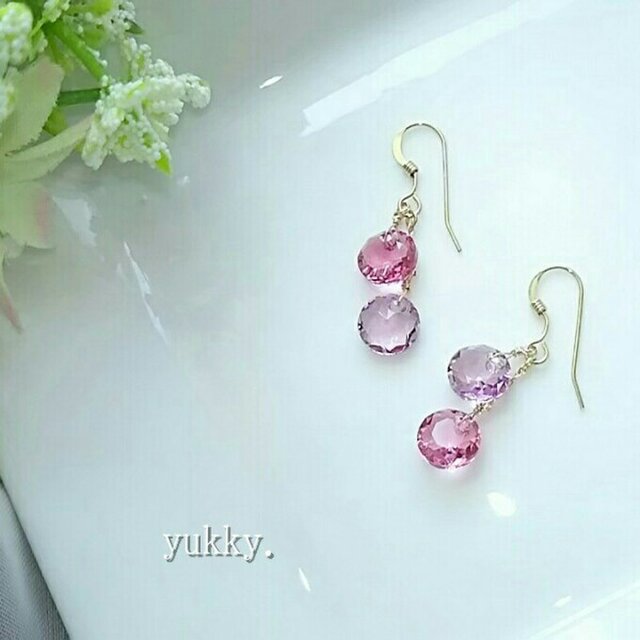 スワロフスキー＊ローズ＊アメジスト14kgfピアス/イヤリング | iichi  