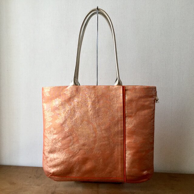小鳥文様 アンティーク名古屋帯のリメイクObiBagの画像1枚目