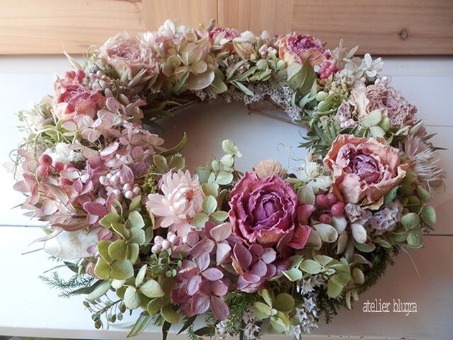 八ヶ岳〜(定形外発送)薔薇とラナンキュラスのWreathの画像1枚目