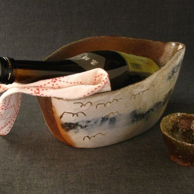 【送料無料】陶器 焼締めワインクーラー(1) 陶芸家オリジナル 1点ものの画像1枚目