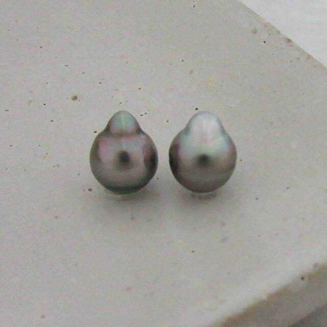 9mm♪ピアスに☆ 黒蝶真珠バロック 無穴ルース2Pセット 09-45B2の画像1枚目
