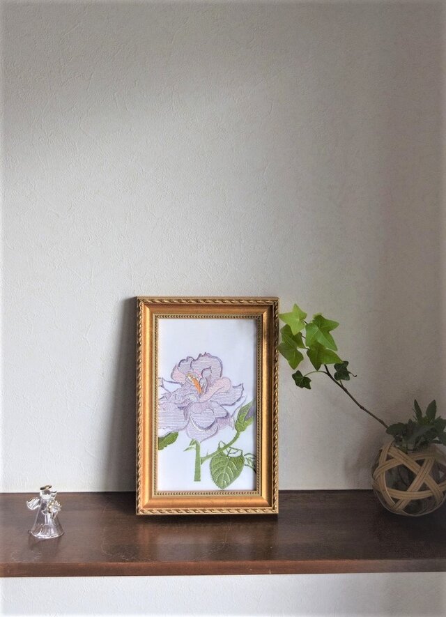 日本刺繍額 バラ バイオレットの画像1枚目