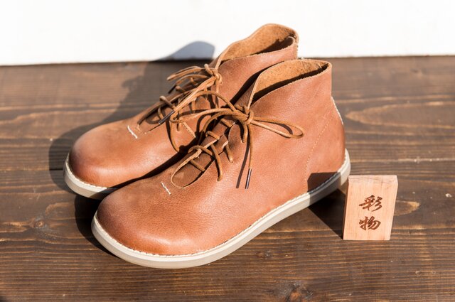 【受注製作】ふっくら丸みの牛革シューズ 丸トウ 靴 茶系 FM839の画像1枚目