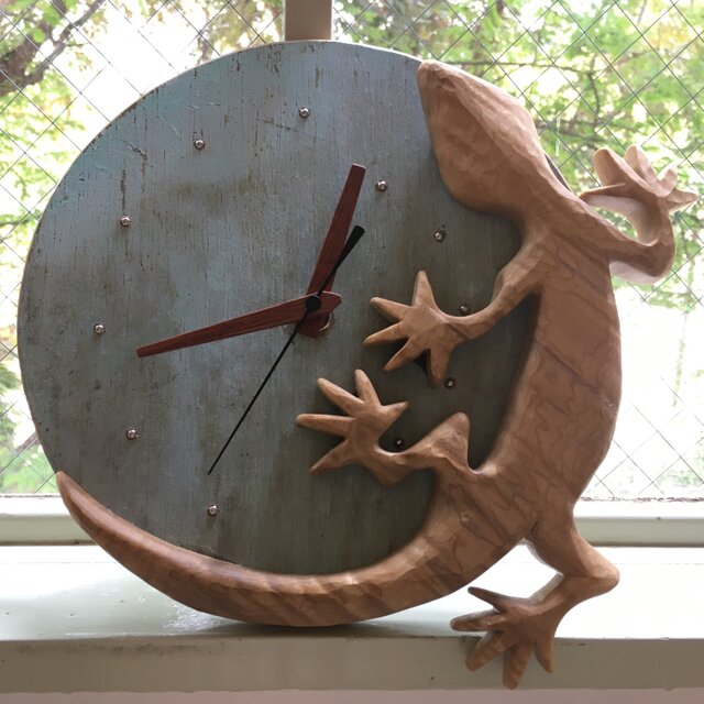 gecko wall clock maple frameの画像1枚目