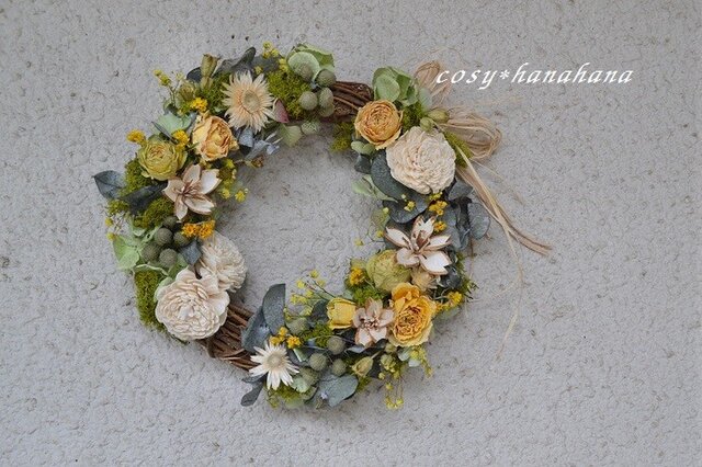 【母の日にも】イエローローズの華やぎの森wreathの画像1枚目