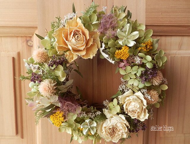 八ヶ岳〜(定形外発送)アナベルと白薔薇のWreathの画像1枚目