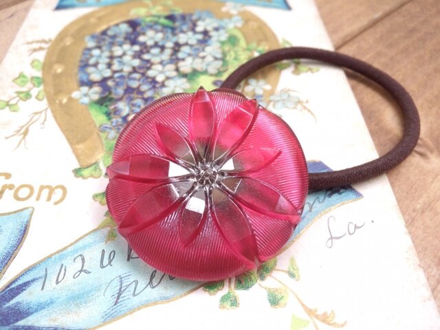 チェコハンドメイドガラスのヘアゴム redflowerの画像1枚目