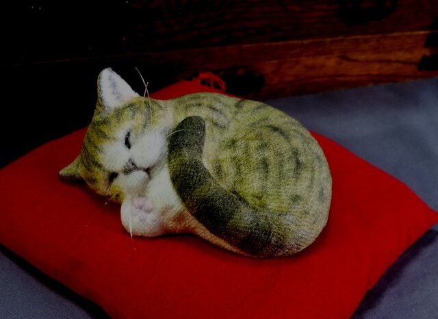 手乗り猫 アンモニャイト キジトラ猫さん 座布団付の画像1枚目
