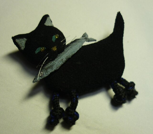 陶器ブローチ 猫のお顔／黒猫 ハンドメイド - その他